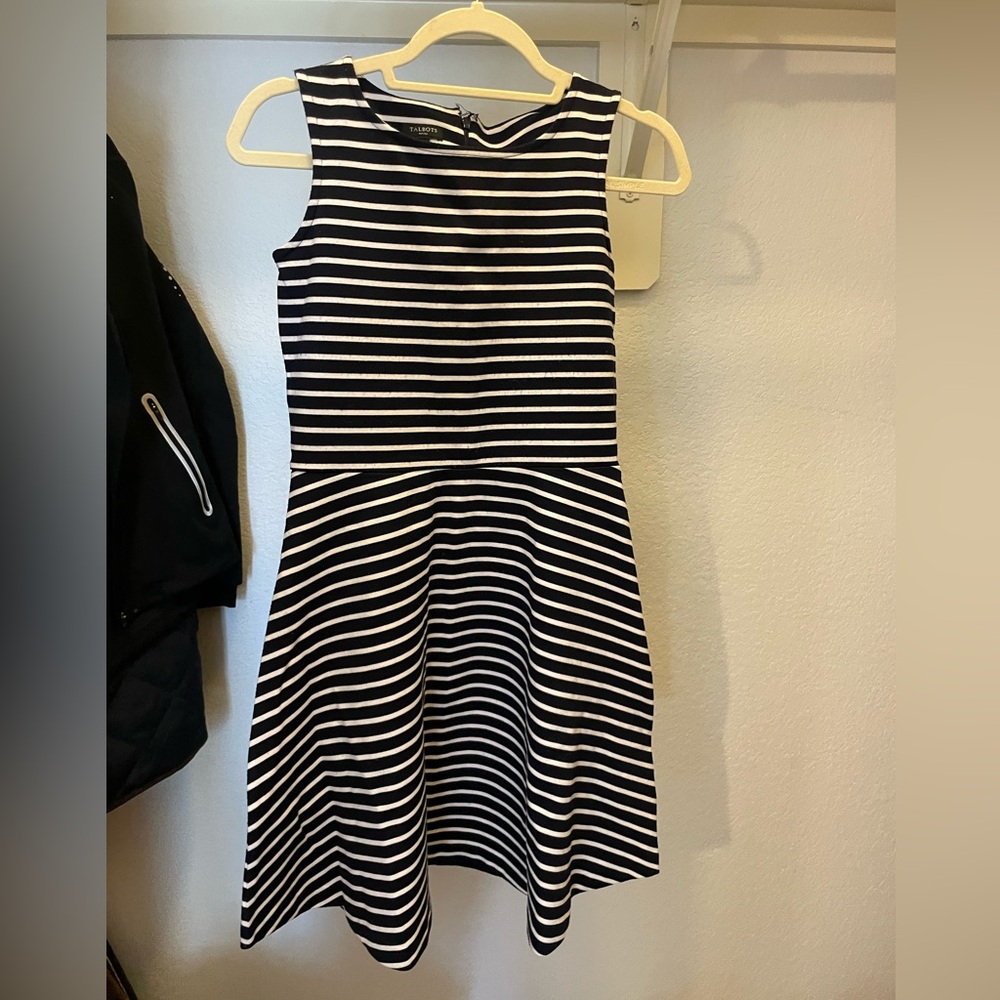 Talbots Navy and White Striped Dress